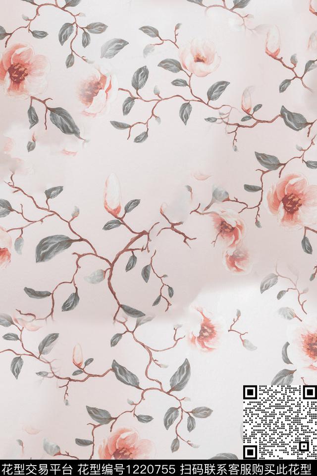 春夏华亿平台小碎花手绘花卉数码印花华亿平台下载（图片编号: 1220755） - 瓦栏（Walan）