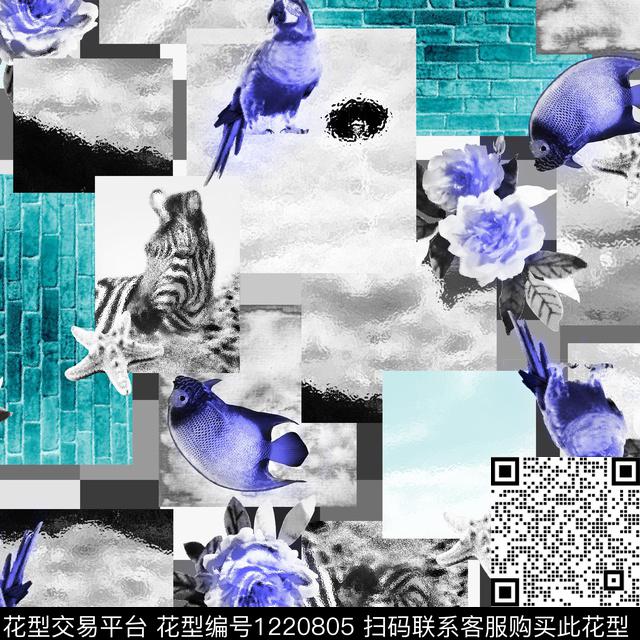 几何抽象热带鱼数码印花华亿平台下载（图片编号: 1220805） - 瓦栏（Walan）