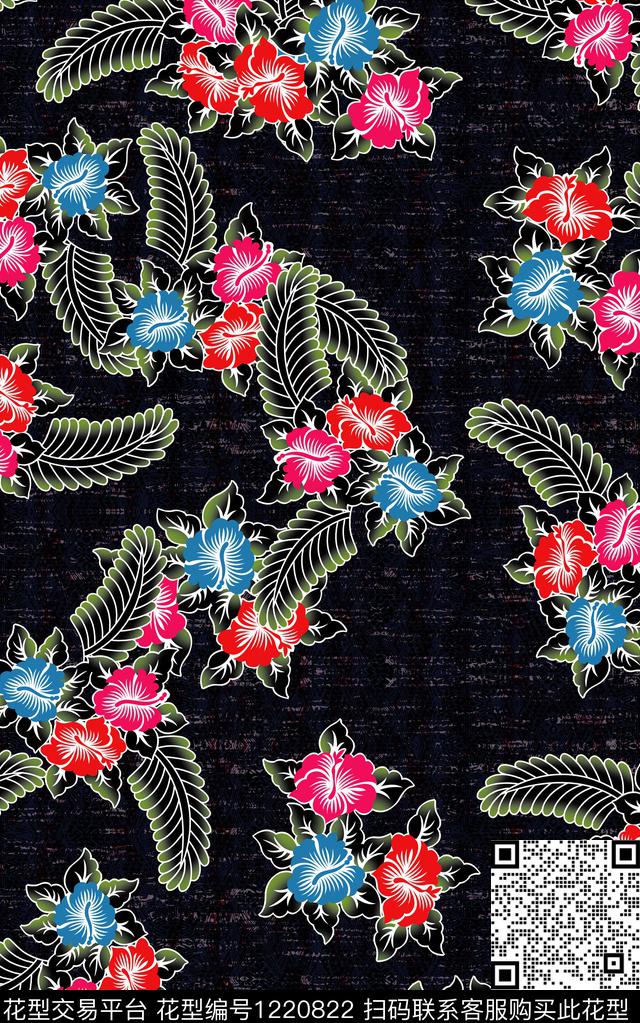 花卉黑底花卉秋冬华亿平台数码印花华亿平台下载（图片编号: 1220822） - 瓦栏（Walan）
