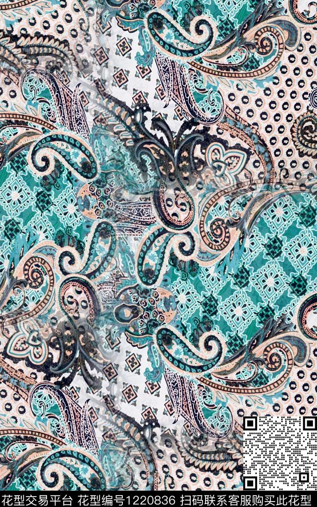 几何佩斯利民族风数码印花华亿平台下载（图片编号: 1220836） - 瓦栏（Walan）
