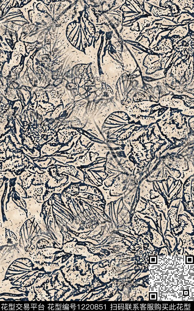花卉肌理线条数码印花华亿平台下载（图片编号: 1220851） - 瓦栏（Walan）
