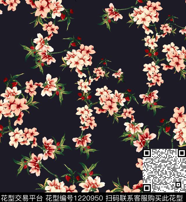 桃花小碎花樱花数码印花华亿平台下载（图片编号: 1220950） - 瓦栏（Walan）
