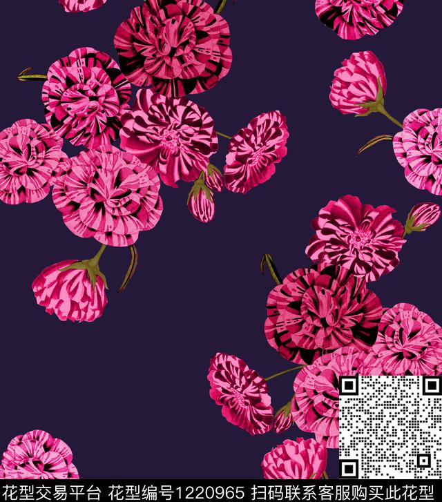 手绘大花手绘玫瑰康乃馨数码印花华亿平台下载（图片编号: 1220965） - 瓦栏（Walan）