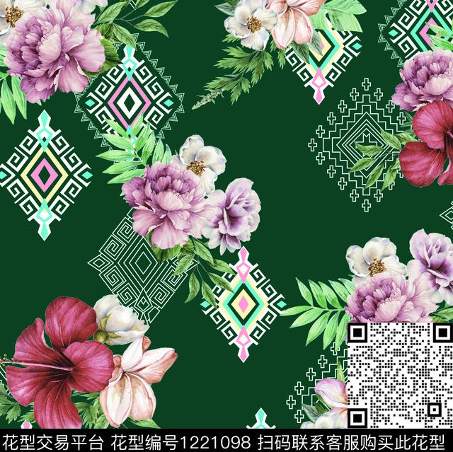 花卉素雅绿植树叶数码印花华亿平台下载（图片编号: 1221098） - 瓦栏（Walan）