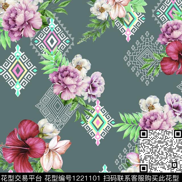 花卉素雅绿植树叶数码印花华亿平台下载（图片编号: 1221101） - 瓦栏（Walan）