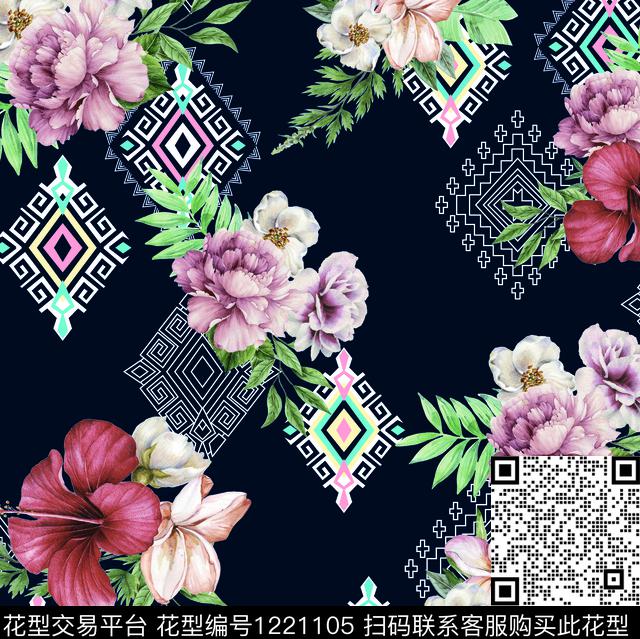 花卉素雅绿植树叶数码印花华亿平台下载（图片编号: 1221105） - 瓦栏（Walan）