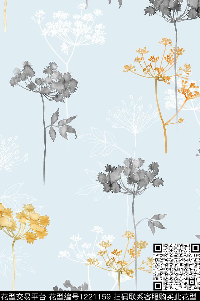 数码华亿平台清爽底花卉大牌风数码印花华亿平台下载（图片编号: 1221159） - 瓦栏（Walan）