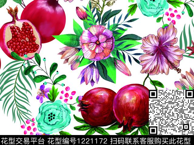 水果石榴花卉数码印花华亿平台下载（图片编号: 1221172） - 瓦栏（Walan）