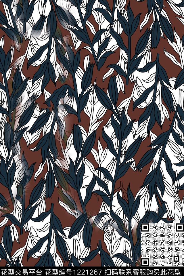 水彩花卉抽象绿植树叶数码印花华亿平台下载（图片编号: 1221267） - 瓦栏（Walan）