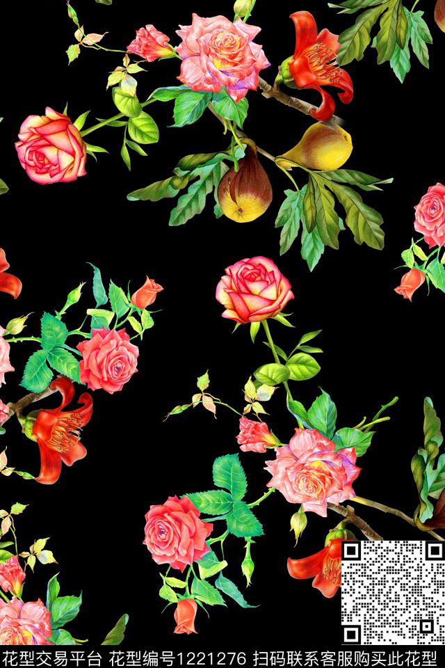 花卉满版散花数码印花华亿平台下载（图片编号: 1221276） - 瓦栏（Walan）