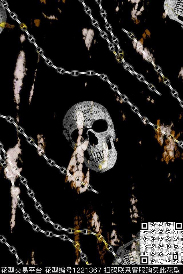 链条骷髅抽象数码印花华亿平台下载（图片编号: 1221367） - 瓦栏（Walan）