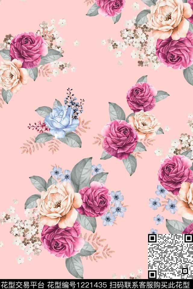 清爽底花卉水彩花卉花卉数码印花华亿平台下载（图片编号: 1221435） - 瓦栏（Walan）
