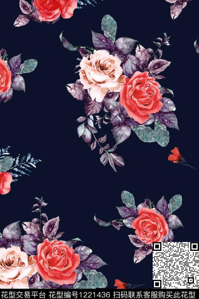 清爽底花卉水彩花卉花卉数码印花华亿平台下载（图片编号: 1221436） - 瓦栏（Walan）