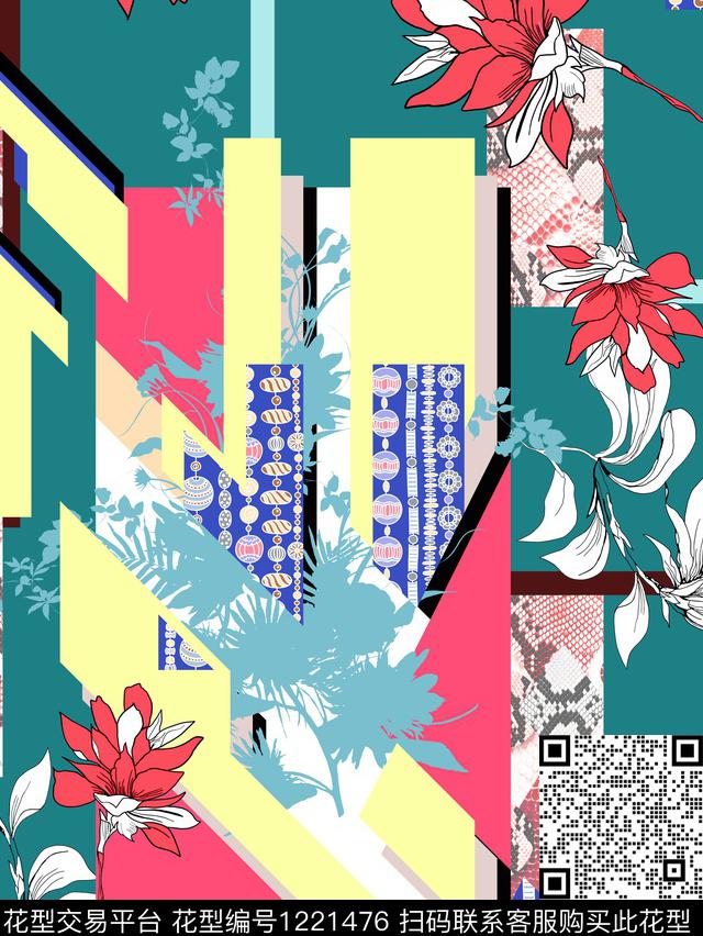 几何混合拼接民族风数码印花华亿平台下载（图片编号: 1221476） - 瓦栏（Walan）