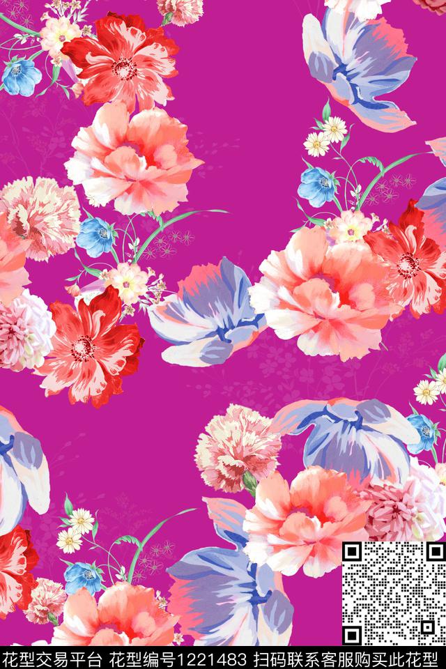 数码华亿平台抽象花卉时尚连衣裙数码印花华亿平台下载（图片编号: 1221483） - 瓦栏（Walan）