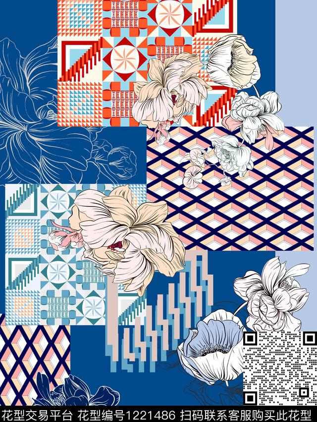 几何混合拼接民族风数码印花华亿平台下载（图片编号: 1221486） - 瓦栏（Walan）