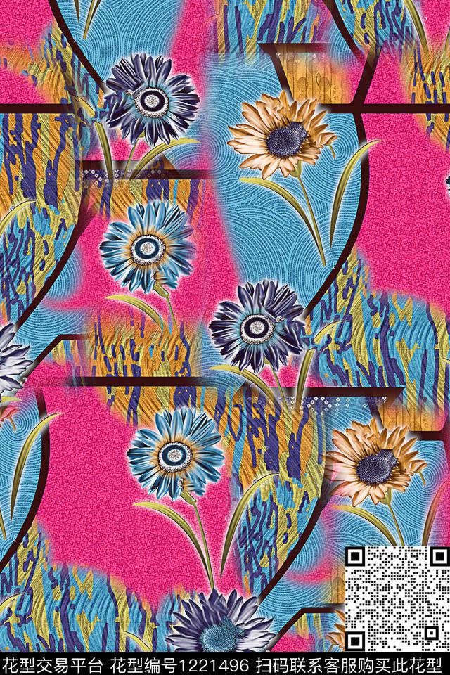 数码华亿平台休闲水彩花卉数码印花华亿平台下载（图片编号: 1221496） - 瓦栏（Walan）