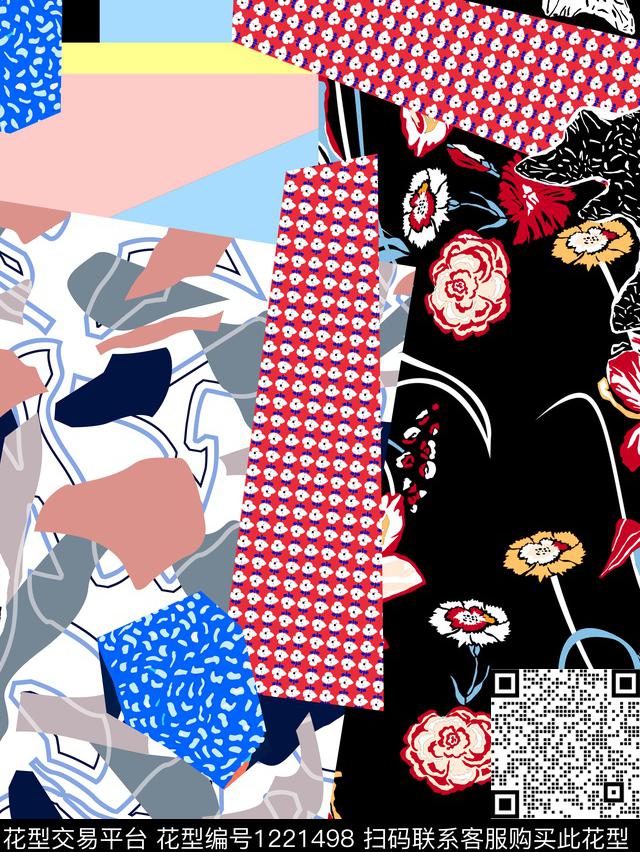 几何混合拼接民族风数码印花华亿平台下载（图片编号: 1221498） - 瓦栏（Walan）