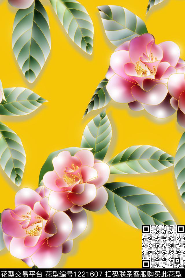 树枝花卉大牌风数码印花华亿平台下载（图片编号: 1221607） - 瓦栏（Walan）