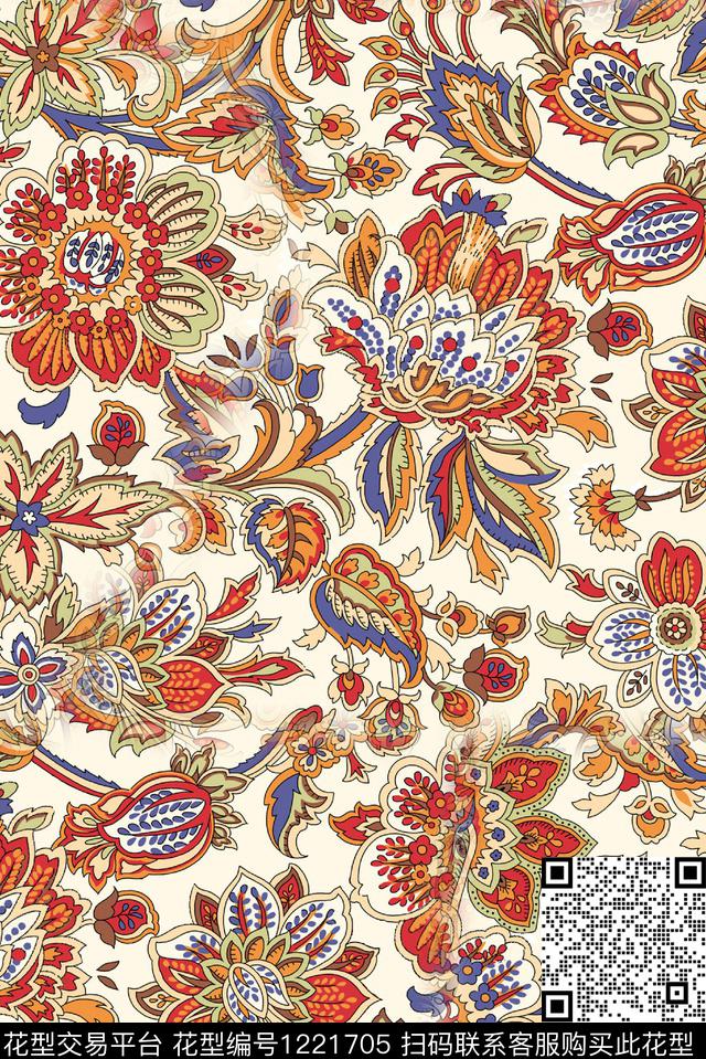 抽象花卉秋冬华亿平台印度数码印花华亿平台下载（图片编号: 1221705） - 瓦栏（Walan）