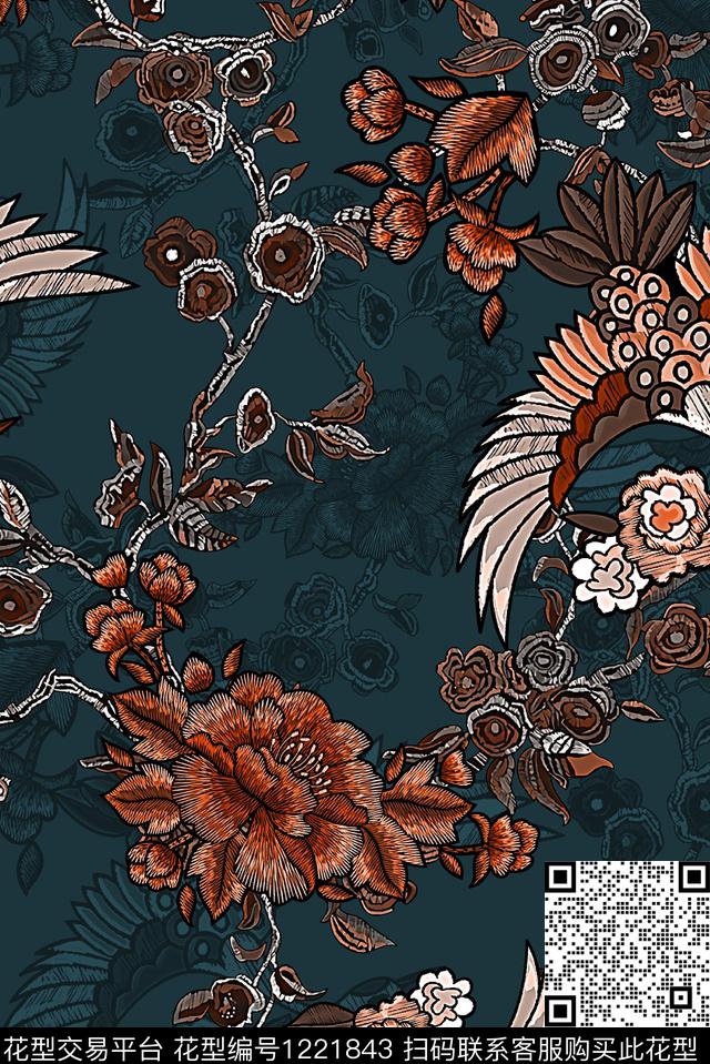 大牌风鸟中国风数码印花华亿平台下载（图片编号: 1221843） - 瓦栏（Walan）