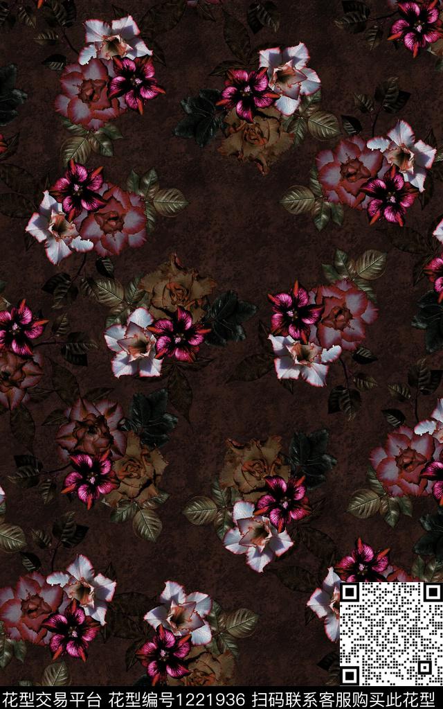 花卉手绘花卉黑底花卉数码印花华亿平台下载（图片编号: 1221936） - 瓦栏（Walan）
