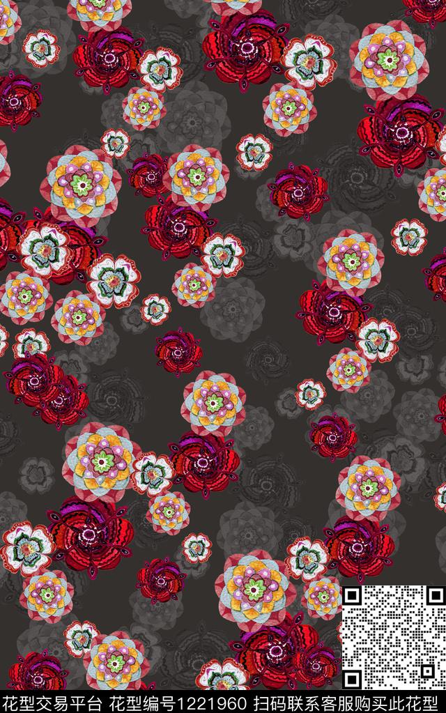 几何花卉民族风数码印花华亿平台下载（图片编号: 1221960） - 瓦栏（Walan）