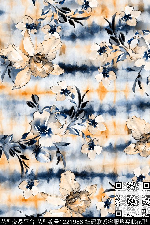 扎染华亿平台花卉小碎花数码印花华亿平台下载（图片编号: 1221988） - 瓦栏（Walan）