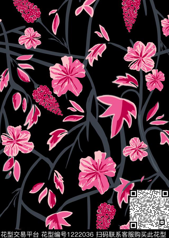 花卉大牌风印花传统印花华亿平台下载（图片编号: 1222036） - 瓦栏（Walan）