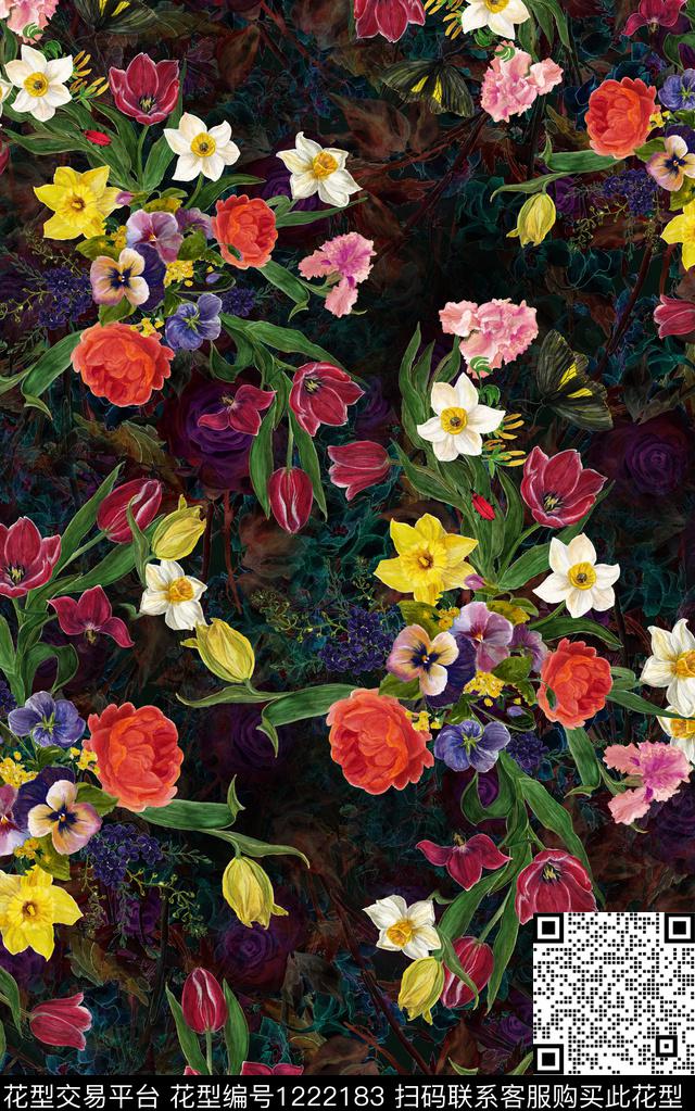 花卉小碎花手绘花卉数码印花华亿平台下载（图片编号: 1222183） - 瓦栏（Walan）