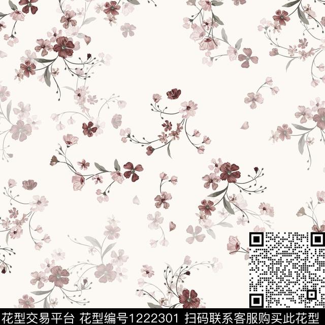 小碎花素雅清爽底花卉数码印花华亿平台下载（图片编号: 1222301） - 瓦栏（Walan）