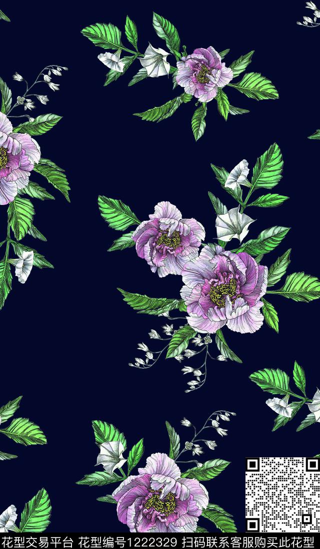 花卉大牌风手绘大花数码印花华亿平台下载（图片编号: 1222329） - 瓦栏（Walan）