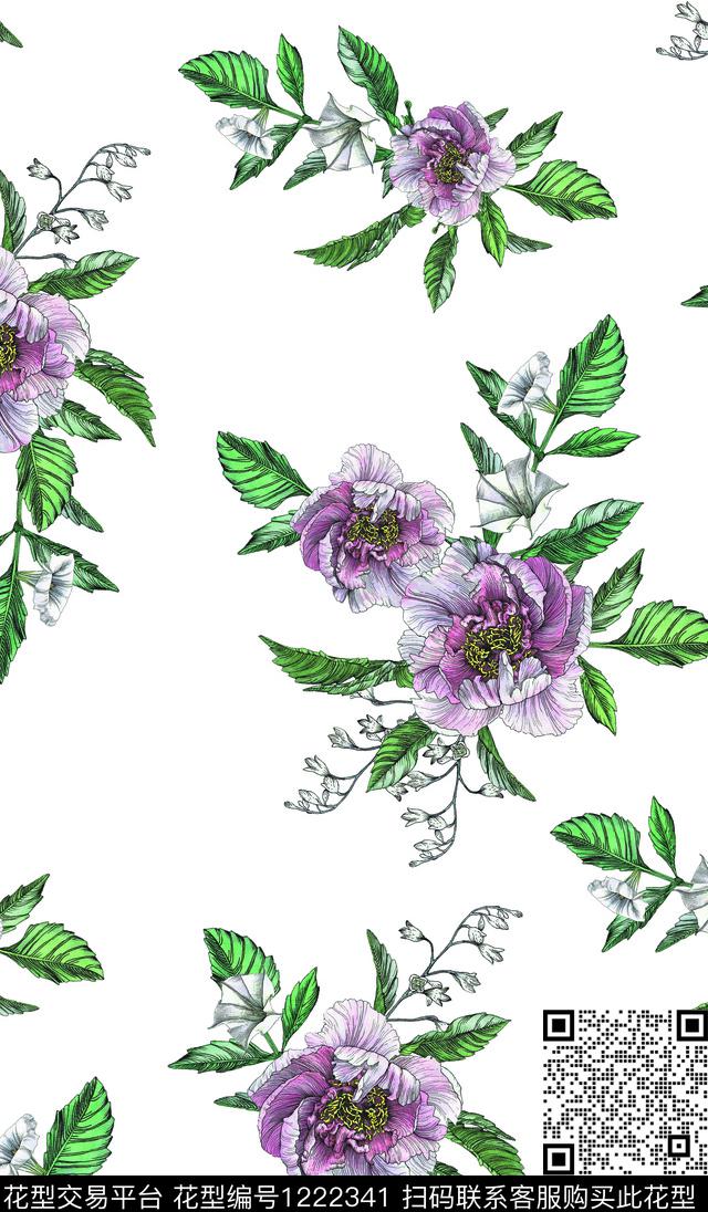 花卉大牌风手绘大花数码印花华亿平台下载（图片编号: 1222341） - 瓦栏（Walan）