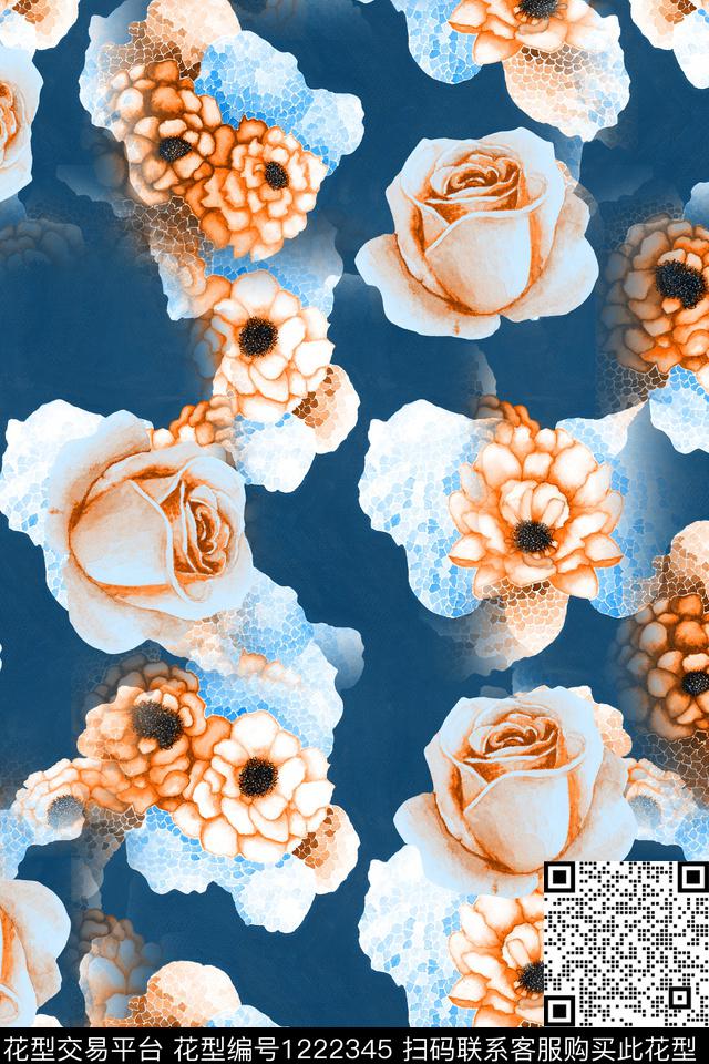 花卉大牌风数码印花华亿平台下载（图片编号: 1222345） - 瓦栏（Walan）