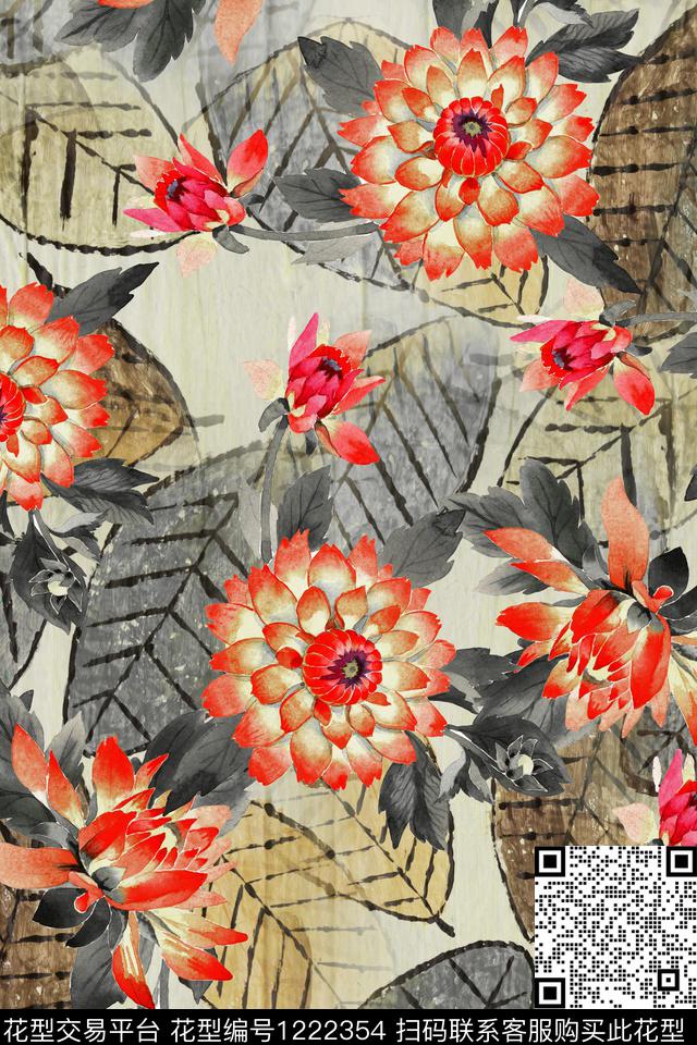 花卉大牌风数码印花华亿平台下载（图片编号: 1222354） - 瓦栏（Walan）