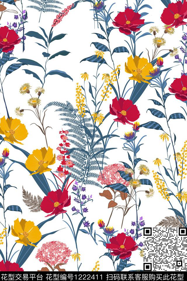 抽象花卉大牌风传统印花华亿平台下载（图片编号: 1222411） - 瓦栏（Walan）