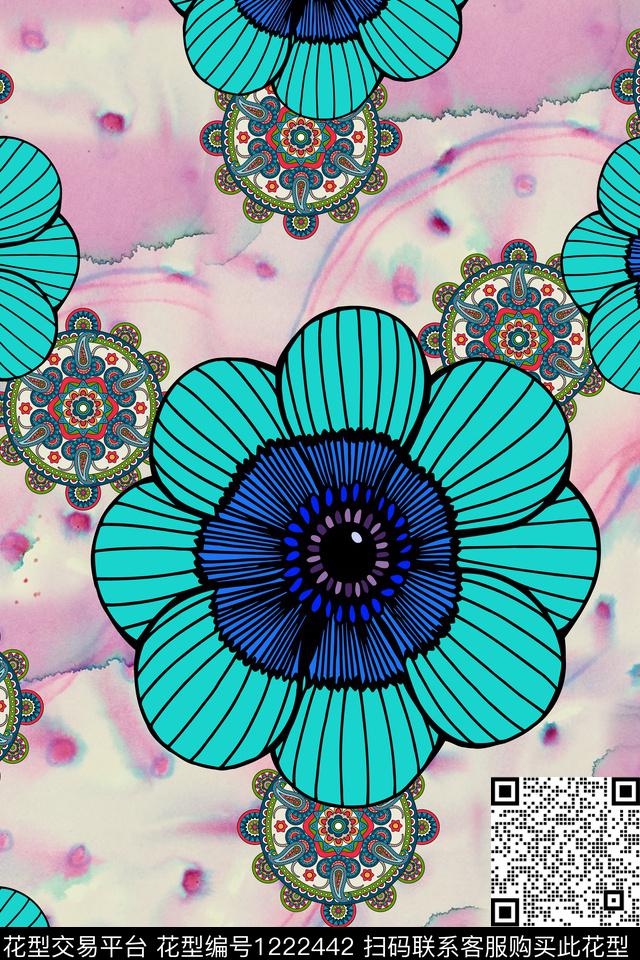 花卉佩斯利大牌风数码印花华亿平台下载（图片编号: 1222442） - 瓦栏（Walan）