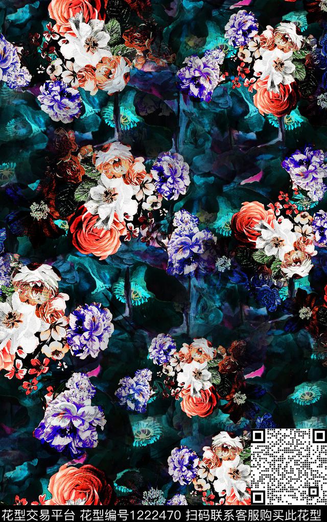 花卉手绘花卉中老年数码印花华亿平台下载（图片编号: 1222470） - 瓦栏（Walan）