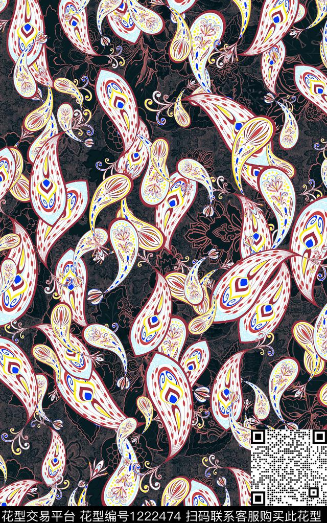 花卉佩斯利秋冬华亿平台数码印花华亿平台下载（图片编号: 1222474） - 瓦栏（Walan）