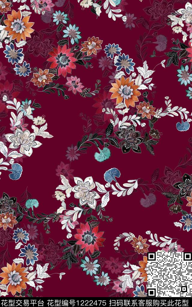 花卉佩斯利秋冬华亿平台数码印花华亿平台下载（图片编号: 1222475） - 瓦栏（Walan）