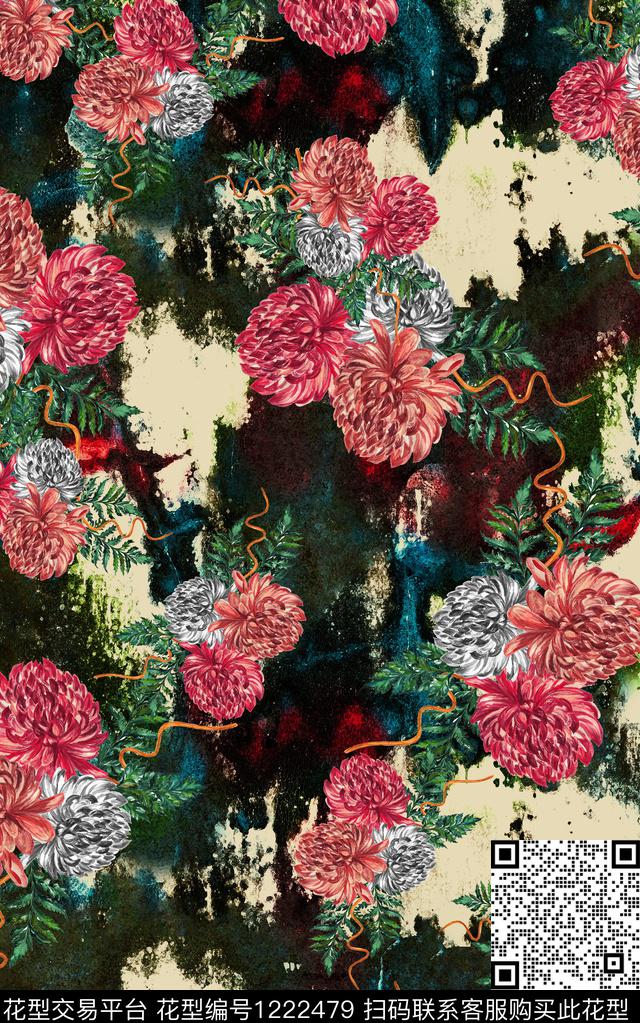 花卉手绘花卉中老年数码印花华亿平台下载（图片编号: 1222479） - 瓦栏（Walan）