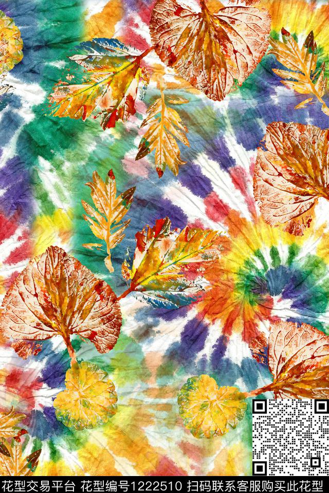 扎染华亿平台大牌风绿植树叶数码印花华亿平台下载（图片编号: 1222510） - 瓦栏（Walan）