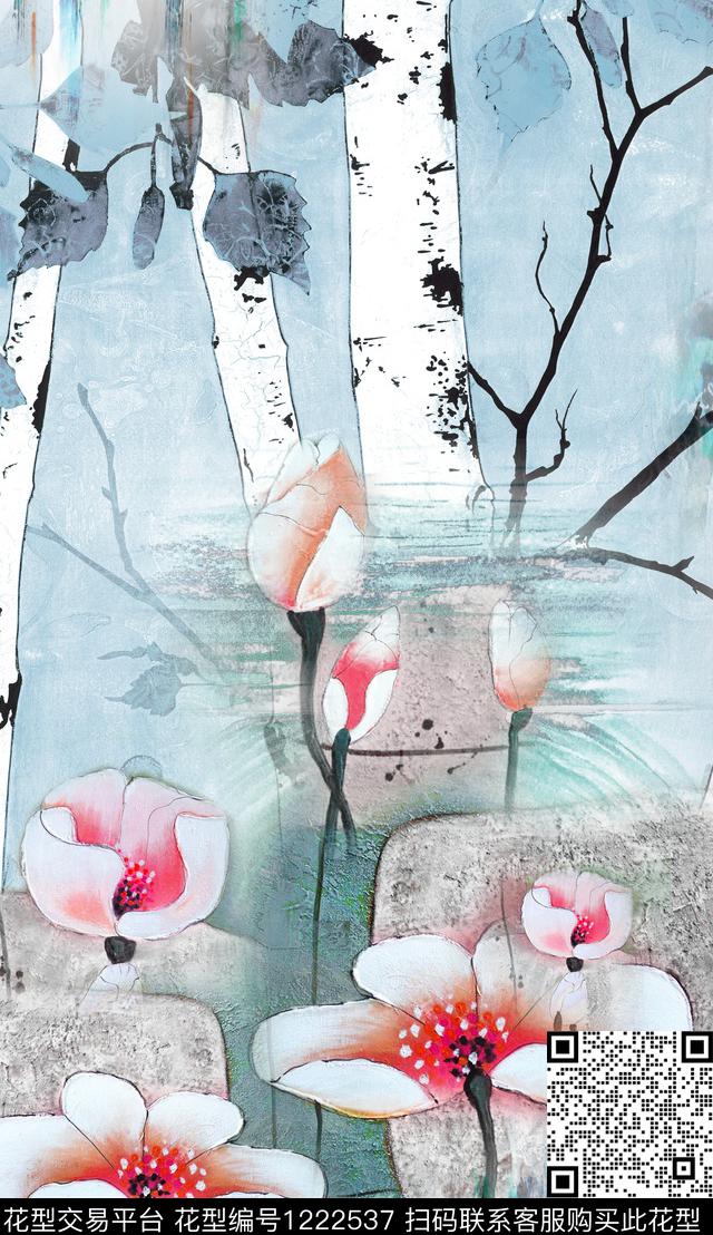 花卉定位花中老年数码印花华亿平台下载（图片编号: 1222537） - 瓦栏（Walan）