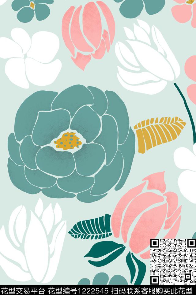 抽象花卉渐变小清新传统印花华亿平台下载（图片编号: 1222545） - 瓦栏（Walan）