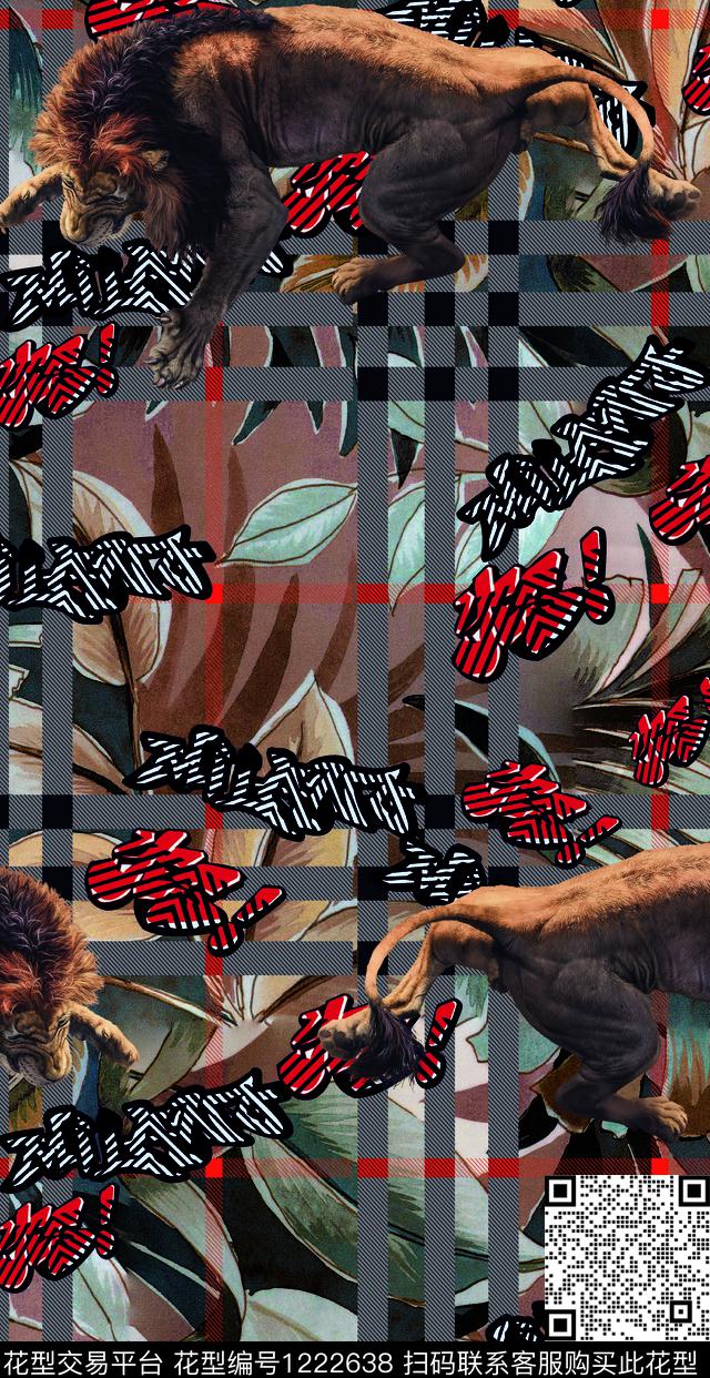 字母老虎格子数码印花华亿平台下载（图片编号: 1222638） - 瓦栏（Walan）