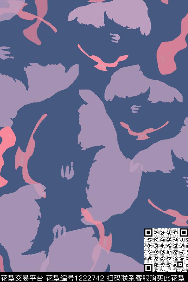 抽象花卉抽象迷彩图案传统印花华亿平台下载（图片编号: 1222742） - 瓦栏（Walan）