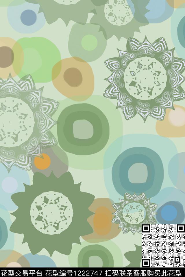 传统纹样圆圈与波点几何数码印花华亿平台下载（图片编号: 1222747） - 瓦栏（Walan）
