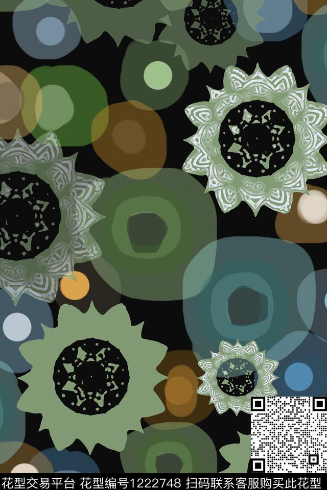 传统纹样圆圈与波点几何数码印花华亿平台下载（图片编号: 1222748） - 瓦栏（Walan）
