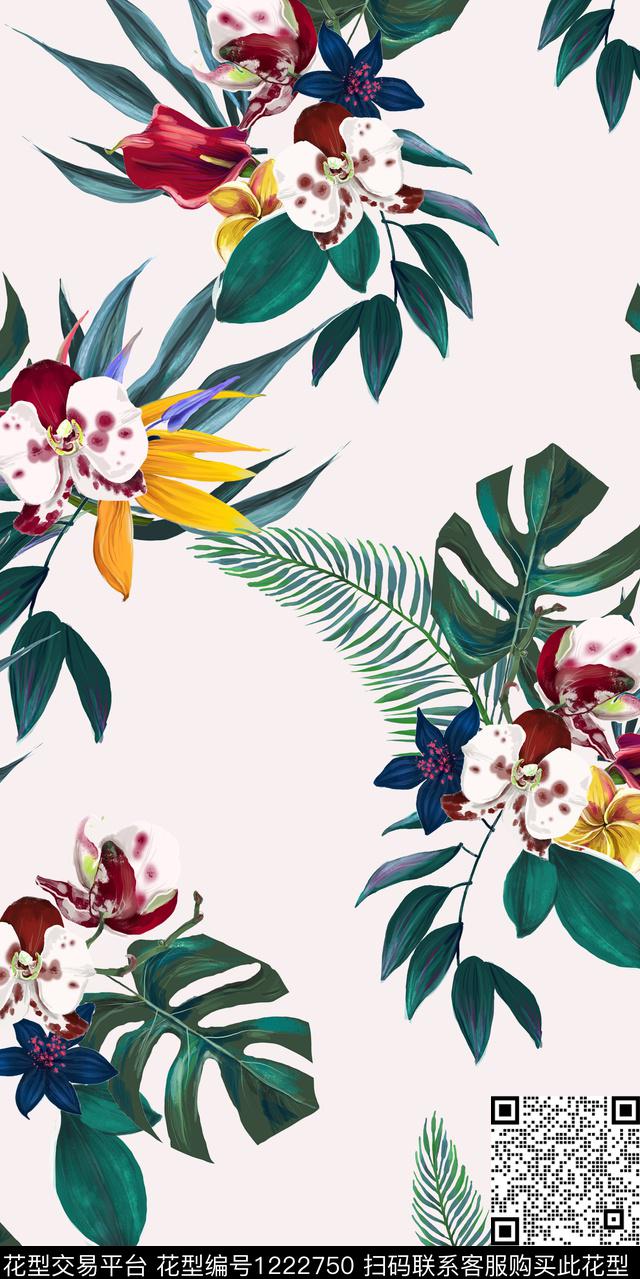 大牌风花卉绿植树叶数码印花华亿平台下载（图片编号: 1222750） - 瓦栏（Walan）