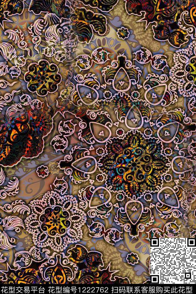 抽象花卉肌理复古数码印花华亿平台下载（图片编号: 1222762） - 瓦栏（Walan）